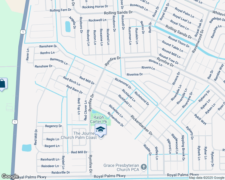 map of restaurants, bars, coffee shops, grocery stores, and more near 3 Richfield Lane in Palm Coast