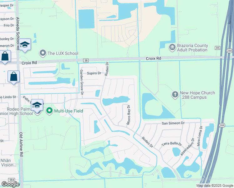 map of restaurants, bars, coffee shops, grocery stores, and more near 8 Leisure Shore Court in Manvel