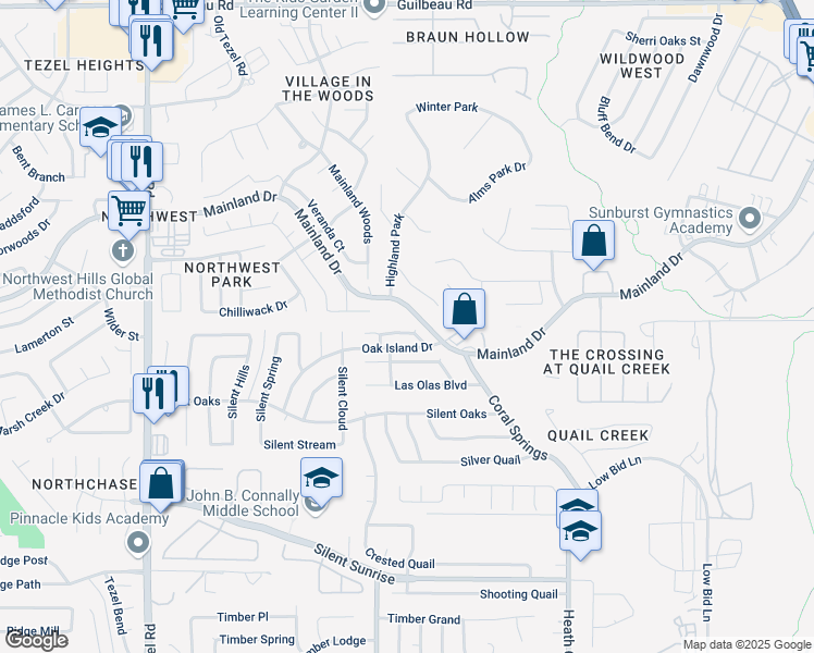 map of restaurants, bars, coffee shops, grocery stores, and more near 7907 Santa Catalina in San Antonio