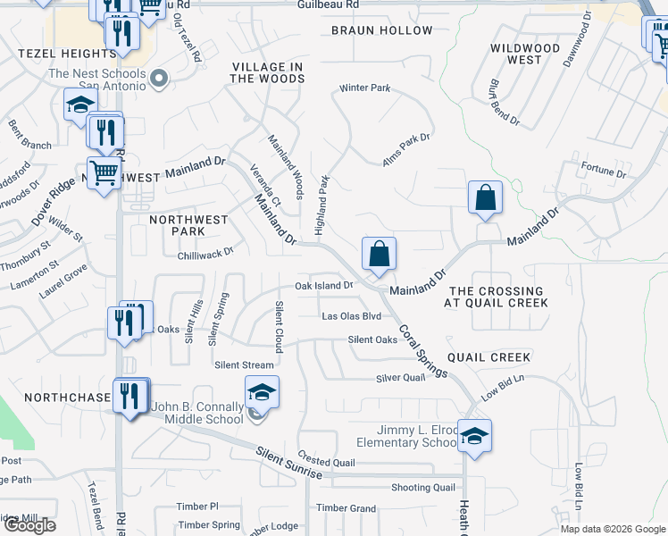 map of restaurants, bars, coffee shops, grocery stores, and more near 7907 Santa Catalina in San Antonio