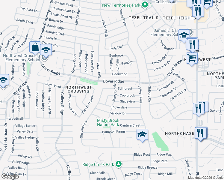 map of restaurants, bars, coffee shops, grocery stores, and more near 9606 Stillforest in San Antonio