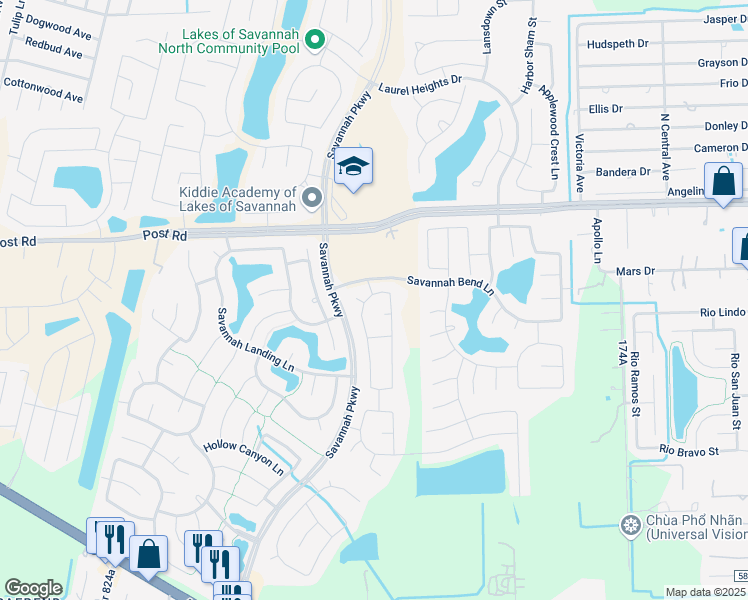 map of restaurants, bars, coffee shops, grocery stores, and more near 13608 Summer Spring Lane in Rosharon