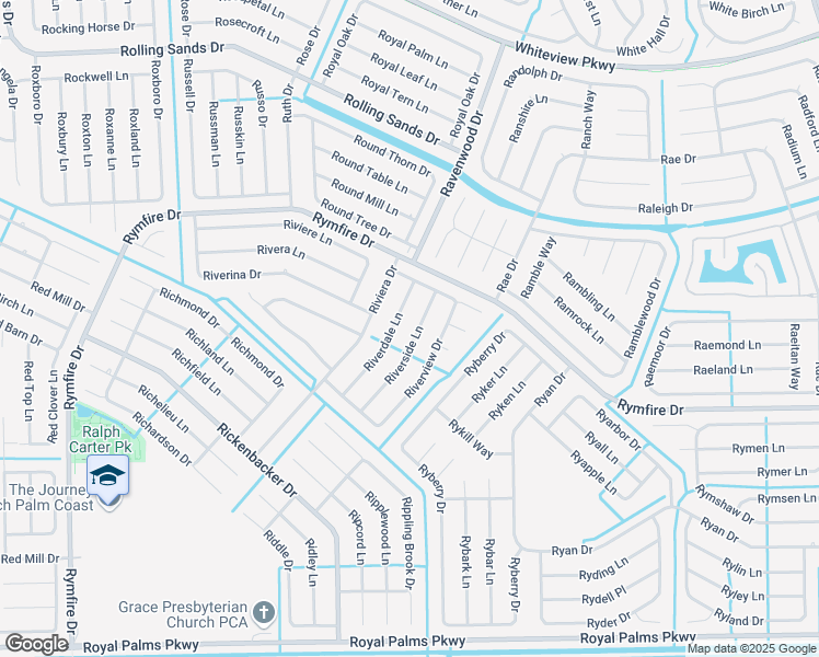 map of restaurants, bars, coffee shops, grocery stores, and more near 27 Riverside Lane in Palm Coast
