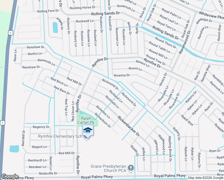 map of restaurants, bars, coffee shops, grocery stores, and more near 15 Richland Lane in Palm Coast