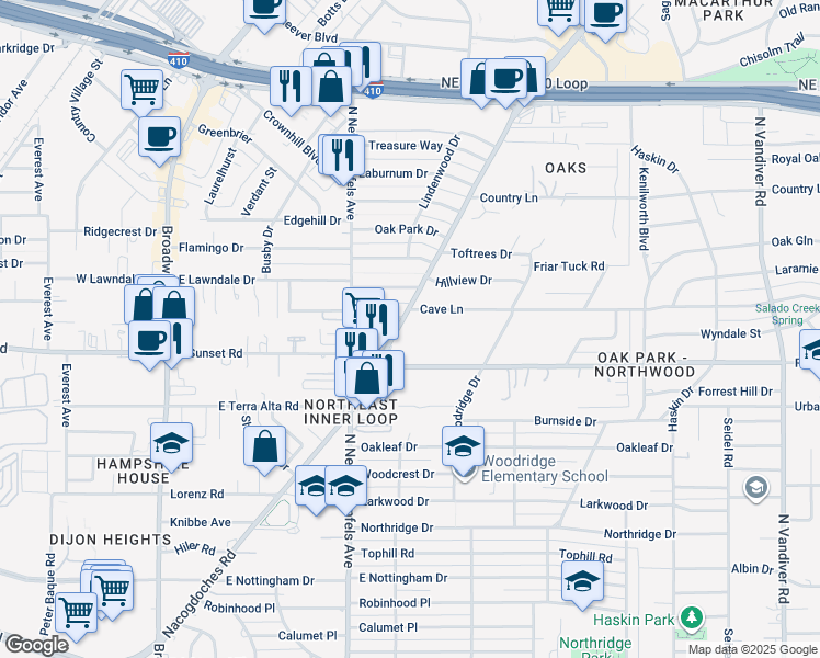 map of restaurants, bars, coffee shops, grocery stores, and more near 1942 Nacogdoches Road in San Antonio