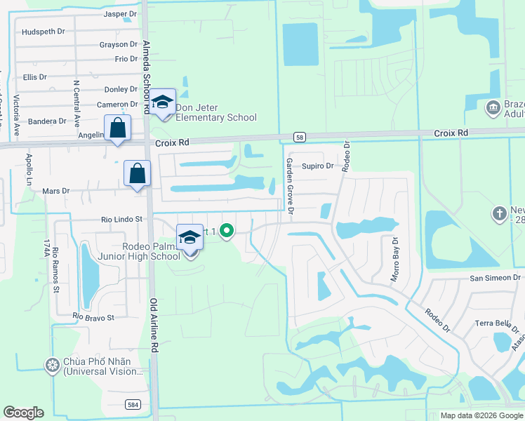 map of restaurants, bars, coffee shops, grocery stores, and more near 2 Desert Spring Lane in Manvel