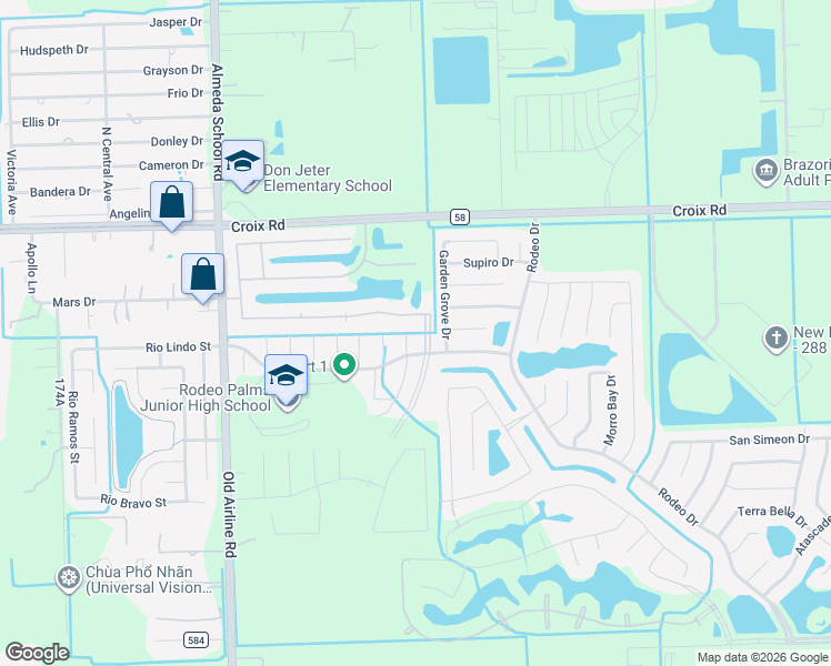 map of restaurants, bars, coffee shops, grocery stores, and more near 2 Desert Spring Lane in Manvel