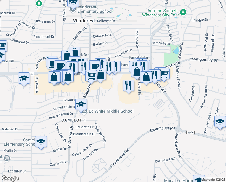 map of restaurants, bars, coffee shops, grocery stores, and more near 18 Bentley in San Antonio