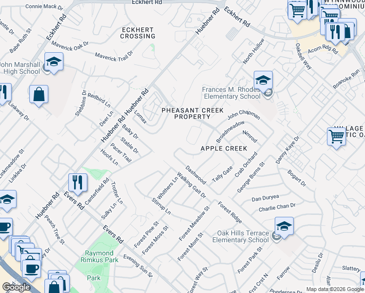 map of restaurants, bars, coffee shops, grocery stores, and more near 6311 Santee in San Antonio