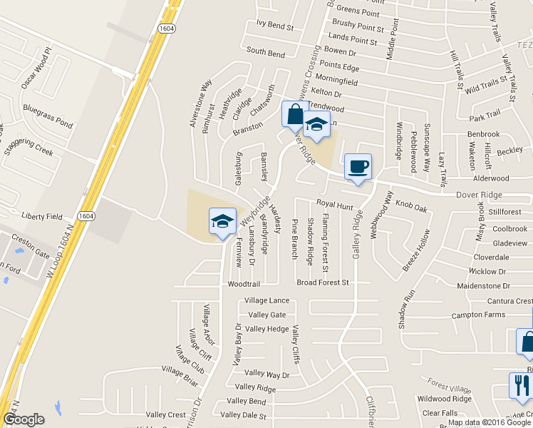 map of restaurants, bars, coffee shops, grocery stores, and more near 7339 Hardesty in San Antonio