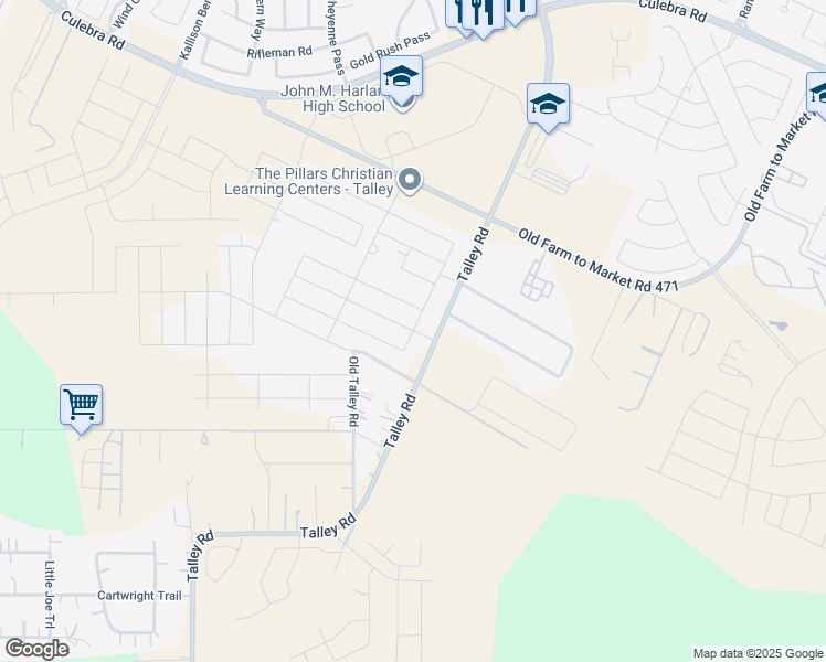 map of restaurants, bars, coffee shops, grocery stores, and more near Palm Ridge in San Antonio