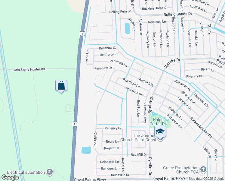 map of restaurants, bars, coffee shops, grocery stores, and more near 10 Red Oak Place in Palm Coast