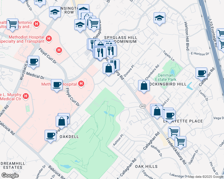 map of restaurants, bars, coffee shops, grocery stores, and more near 7720 Louis Pasteur Drive in San Antonio