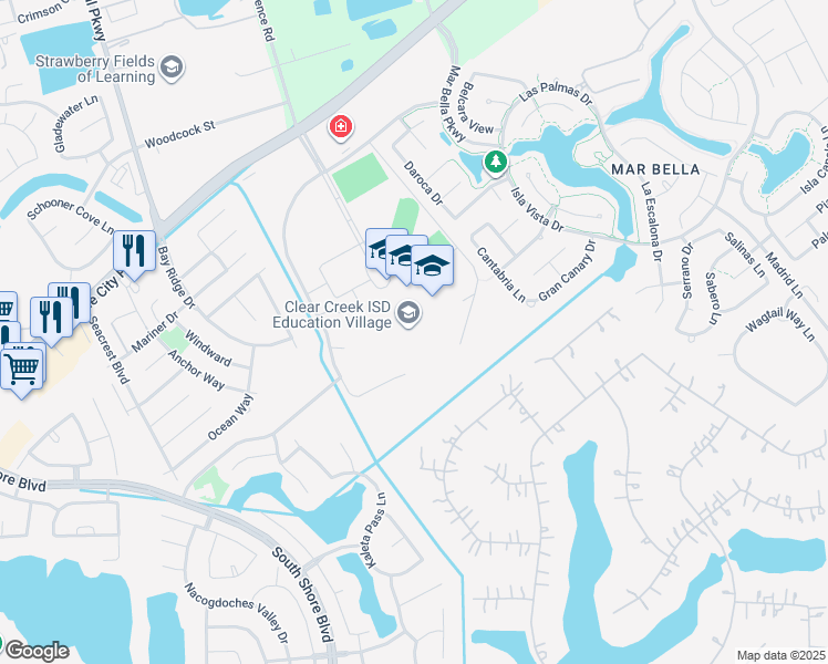 map of restaurants, bars, coffee shops, grocery stores, and more near 4430 Village Way in League City