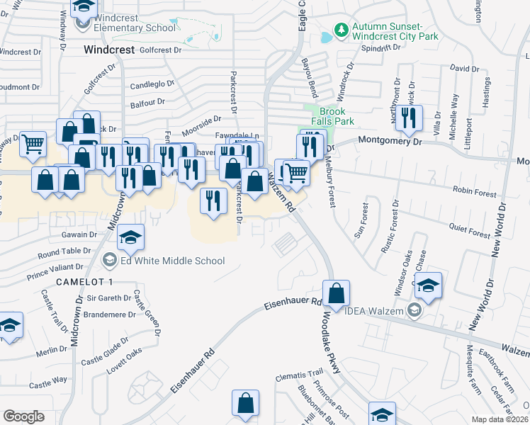 map of restaurants, bars, coffee shops, grocery stores, and more near 5626 Dial Ike Drive in San Antonio