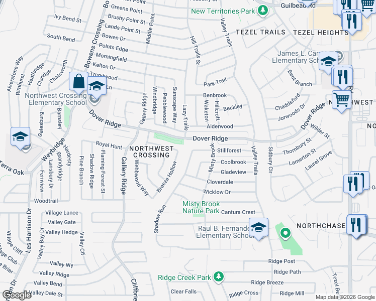 map of restaurants, bars, coffee shops, grocery stores, and more near 7135 Shadow Run in San Antonio