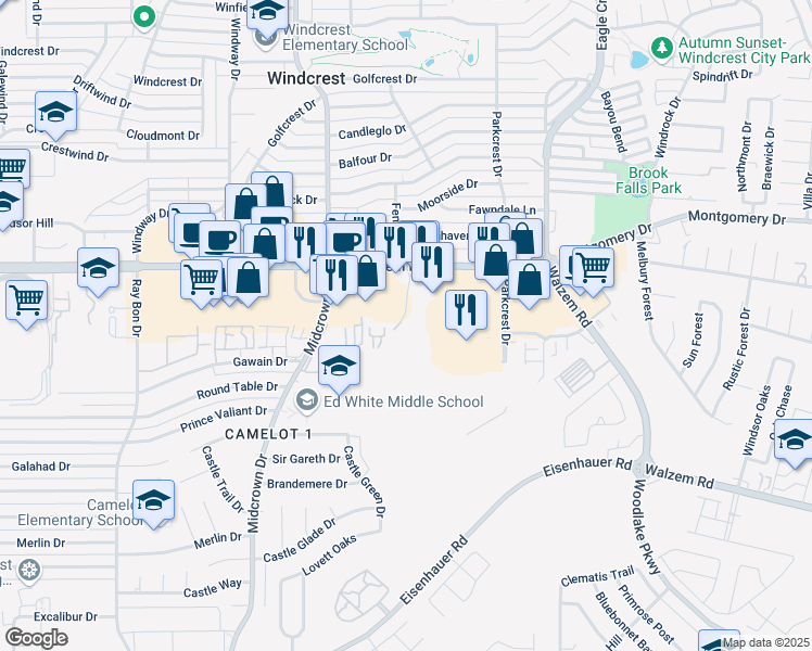 map of restaurants, bars, coffee shops, grocery stores, and more near 18 Bentley in San Antonio