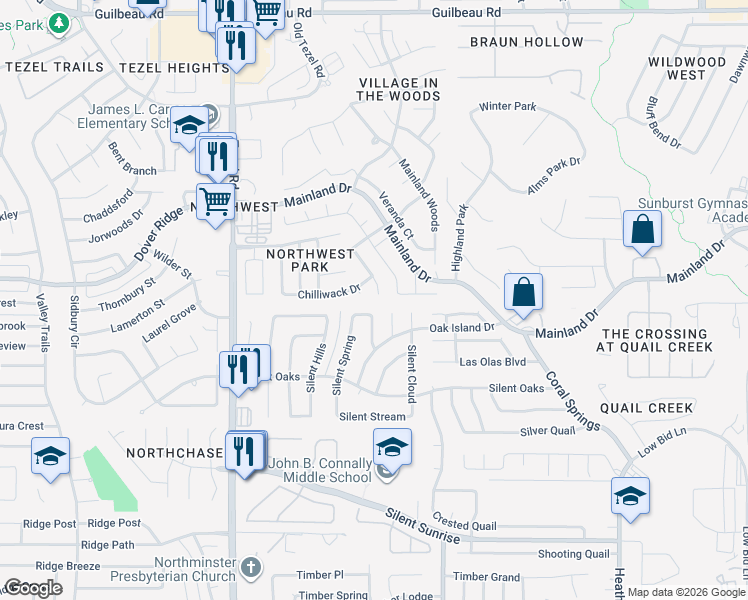 map of restaurants, bars, coffee shops, grocery stores, and more near 8807 Silent Wings in San Antonio