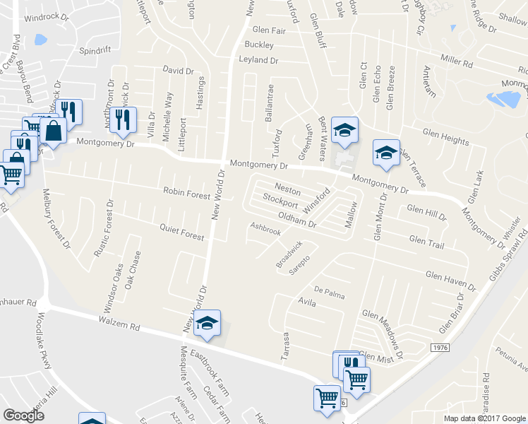 map of restaurants, bars, coffee shops, grocery stores, and more near 6911 Ashbrook in San Antonio