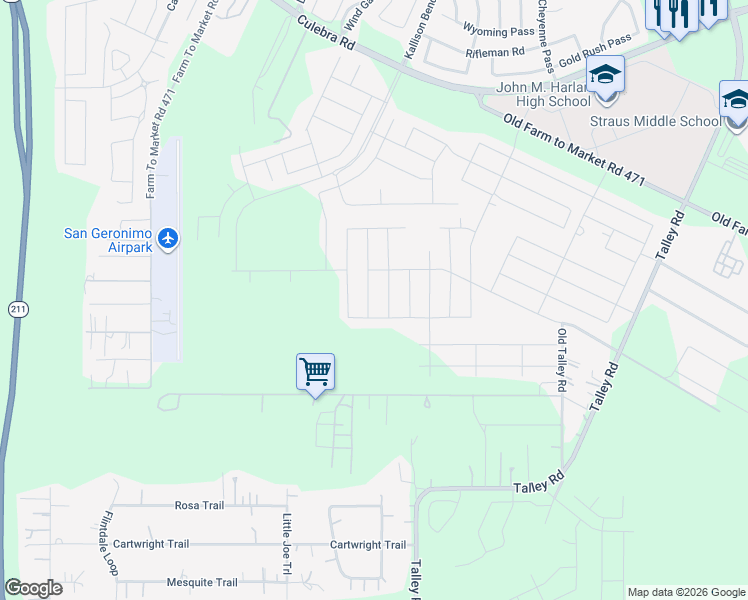 map of restaurants, bars, coffee shops, grocery stores, and more near Unnamed Road in San Antonio