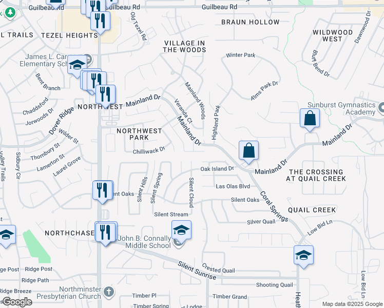 map of restaurants, bars, coffee shops, grocery stores, and more near 7515 Silent Cloud in San Antonio