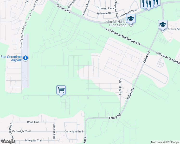 map of restaurants, bars, coffee shops, grocery stores, and more near 7337 Talley Road in San Antonio