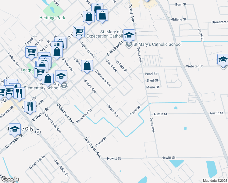 map of restaurants, bars, coffee shops, grocery stores, and more near 824 Oak Lodge Court in League City