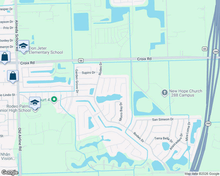 map of restaurants, bars, coffee shops, grocery stores, and more near 5 Leisure Shore Court in Manvel