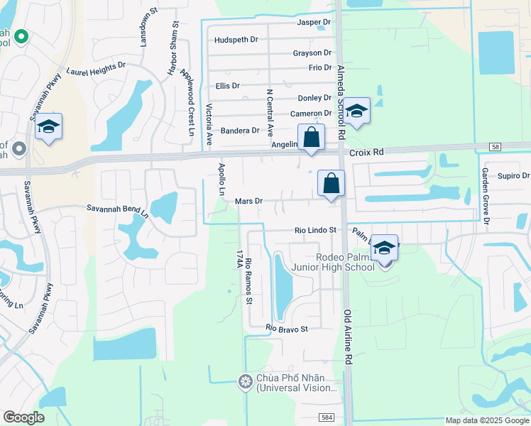 map of restaurants, bars, coffee shops, grocery stores, and more near 12719 Rio Bravo Street in Rosharon