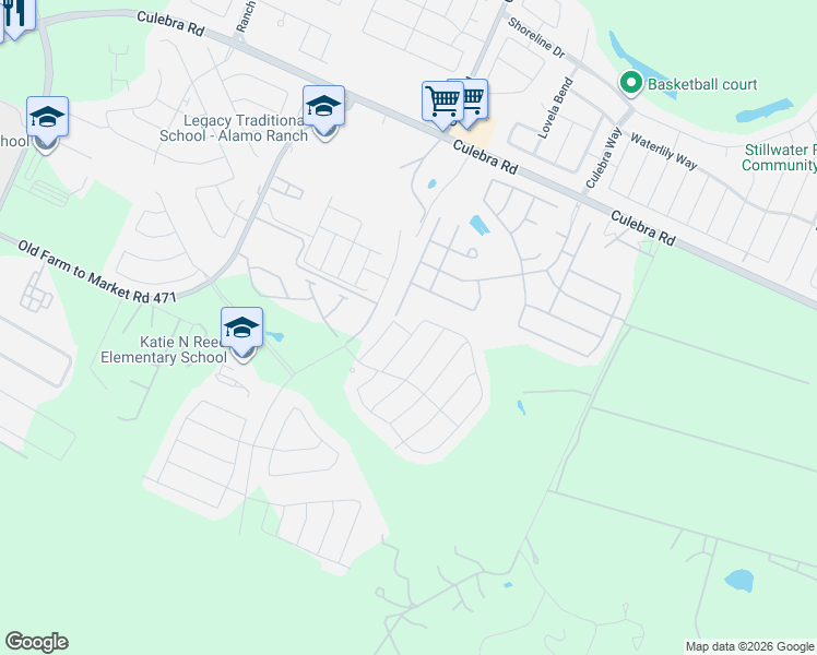 map of restaurants, bars, coffee shops, grocery stores, and more near 7346 Viridian View in San Antonio