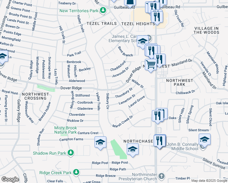 map of restaurants, bars, coffee shops, grocery stores, and more near 9354 Dover Ridge in San Antonio