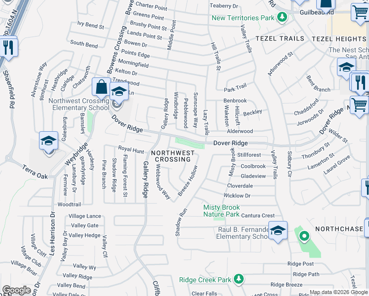 map of restaurants, bars, coffee shops, grocery stores, and more near 9727 Harleyhill in San Antonio