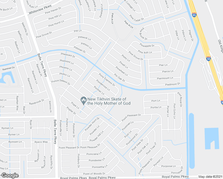 map of restaurants, bars, coffee shops, grocery stores, and more near 55 Pony Express Drive in Palm Coast