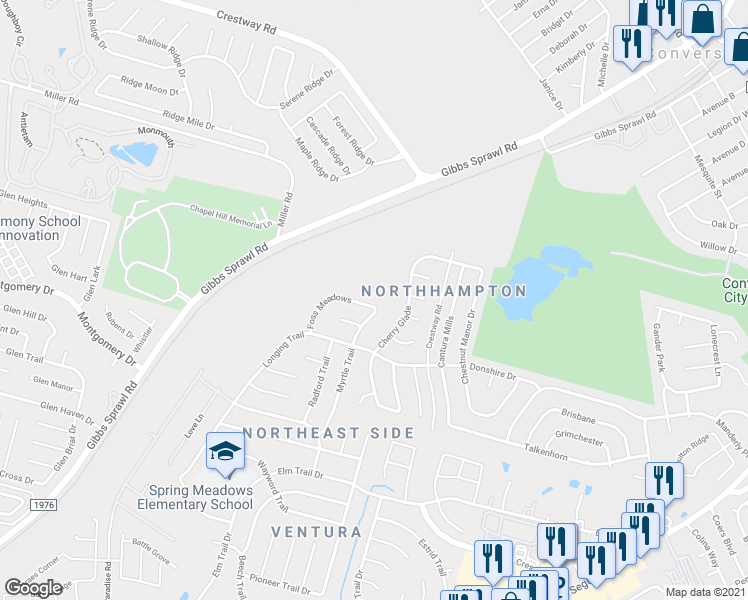 map of restaurants, bars, coffee shops, grocery stores, and more near 7567 Foss Meadows in San Antonio