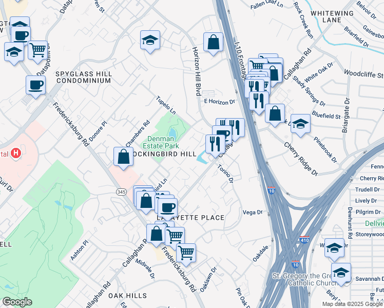 map of restaurants, bars, coffee shops, grocery stores, and more near 3766 Tupelo Lane in San Antonio