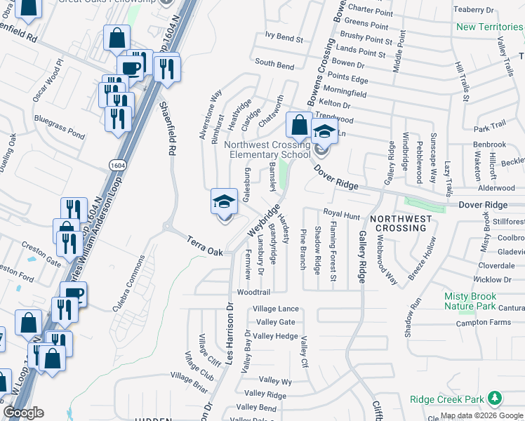 map of restaurants, bars, coffee shops, grocery stores, and more near 7431 Hardesty in San Antonio