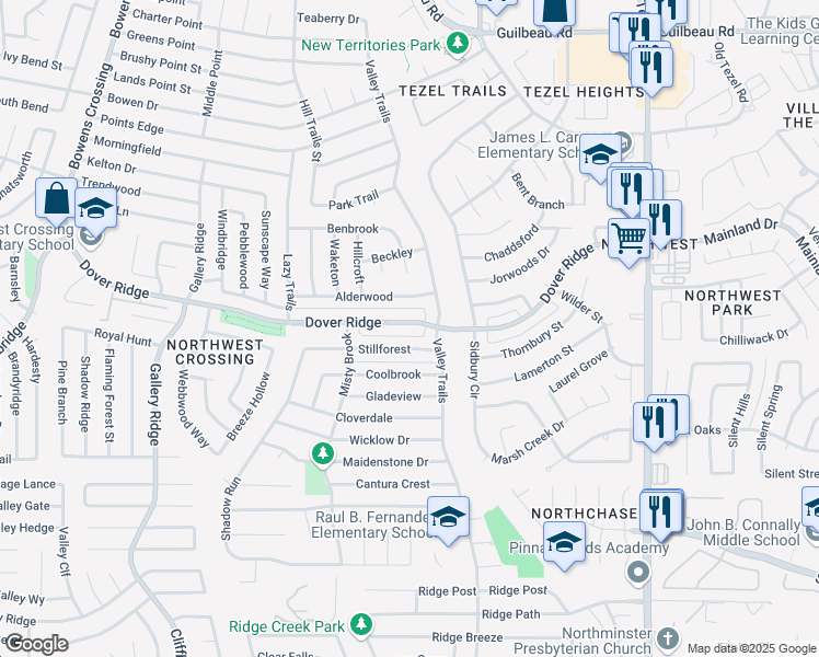 map of restaurants, bars, coffee shops, grocery stores, and more near 9519 Dover Ridge in San Antonio