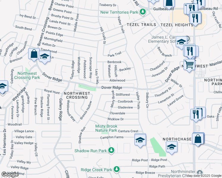 map of restaurants, bars, coffee shops, grocery stores, and more near 9615 Dover Ridge in San Antonio