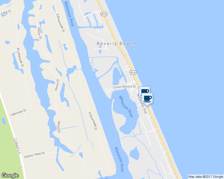 map of restaurants, bars, coffee shops, grocery stores, and more near 600 Ocean Marina Drive in Flagler Beach