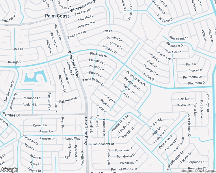 map of restaurants, bars, coffee shops, grocery stores, and more near 9a Pony Express Drive in Palm Coast
