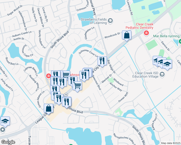 map of restaurants, bars, coffee shops, grocery stores, and more near 2900 East League City Parkway in League City