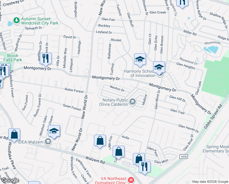 map of restaurants, bars, coffee shops, grocery stores, and more near 6836 Neston Drive in San Antonio
