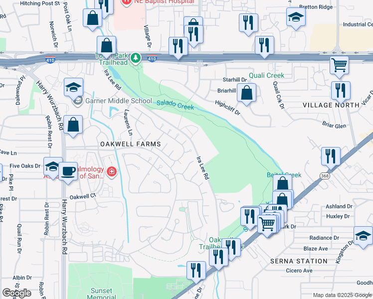 map of restaurants, bars, coffee shops, grocery stores, and more near 4 Barcom Court in San Antonio