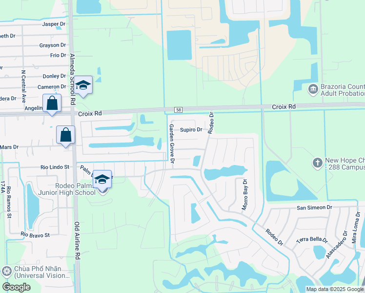 map of restaurants, bars, coffee shops, grocery stores, and more near 19 Buena Park Circle in Manvel