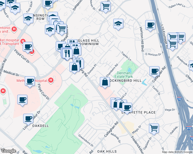 map of restaurants, bars, coffee shops, grocery stores, and more near 110 Fredericksburg Road in San Antonio