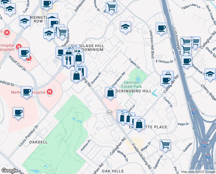 map of restaurants, bars, coffee shops, grocery stores, and more near 7811 Chambers Road in San Antonio