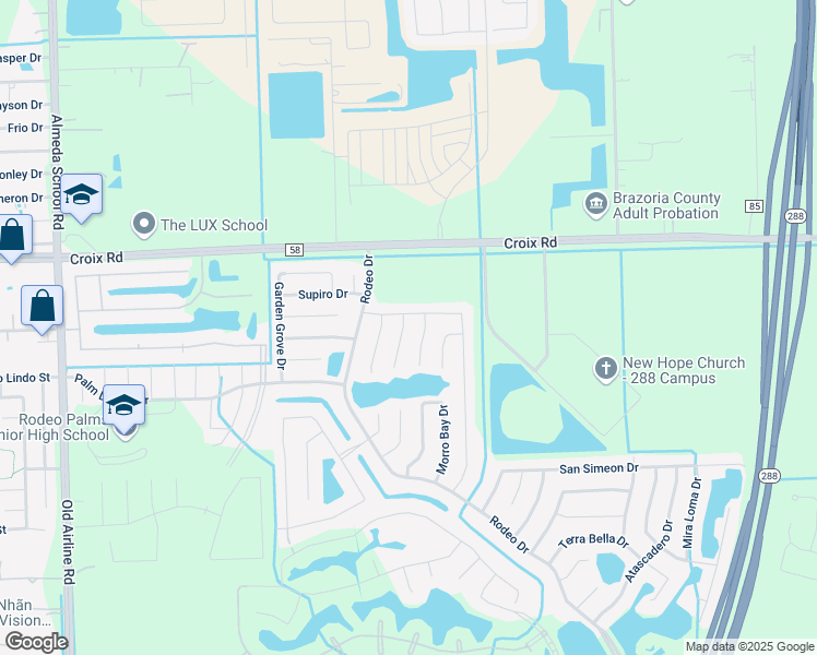 map of restaurants, bars, coffee shops, grocery stores, and more near 28 Leisure Shore Court in Manvel