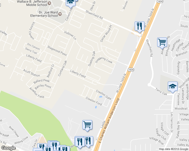 map of restaurants, bars, coffee shops, grocery stores, and more near 10630 Archer Point in San Antonio