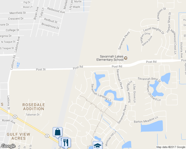 map of restaurants, bars, coffee shops, grocery stores, and more near 14017 Savannah Landing Lane in Rosharon