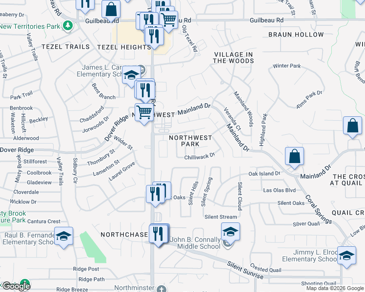 map of restaurants, bars, coffee shops, grocery stores, and more near 7319 Wickahoney Drive in San Antonio